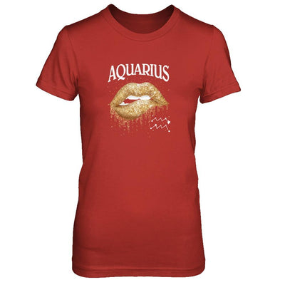Aquarius Zodiac January February Birthday Gift Golden Lipstick-T-Shirt & Tank Top-Women's T-Shirt-Red