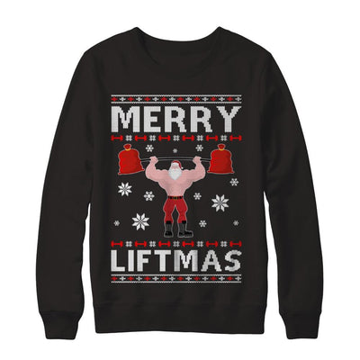 Christmas Merry Liftmas Santa Fitness Gym Ugly Sweater-T-Shirt & Sweatshirt-Crewneck Sweatshirt-Black