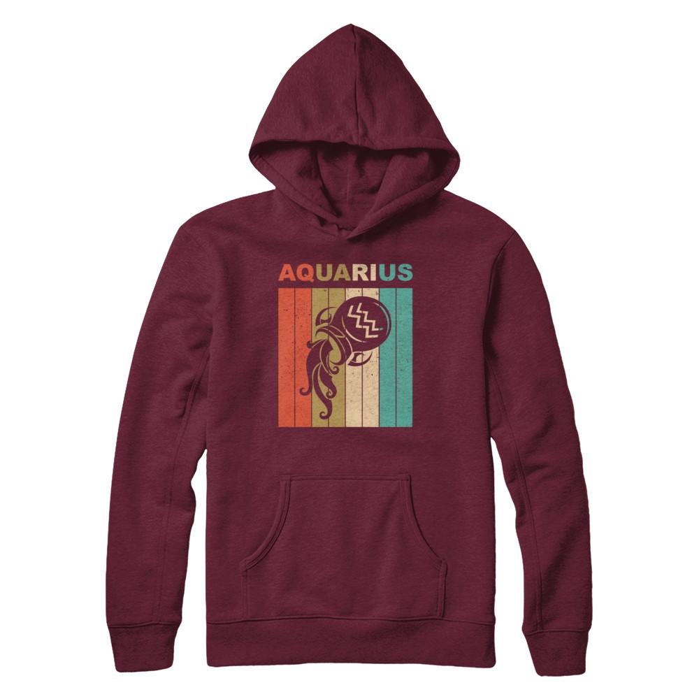 Vintage Aquarius Zodiac January February Birthday Gift-T-Shirt & Hoodie-Pullover Hoodie-Maroon