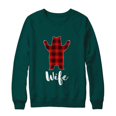 Red Wife Bear Buffalo Plaid Family Christmas Pajamas-T-Shirt & Sweatshirt-Crewneck Sweatshirt-Deep Forest