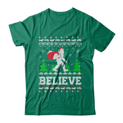 Christmas Believe Bigfoot Ugly Xmas Sweater-T-Shirt & Sweatshirt-Classic T-Shirt-Kelly Green