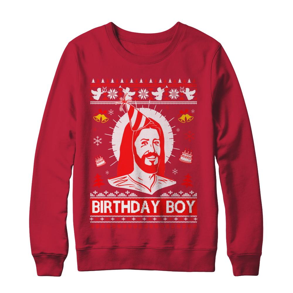 Jesus Birthday Boy Ugly Christmas Sweater-T-Shirt & Sweatshirt-Crewneck Sweatshirt-Red