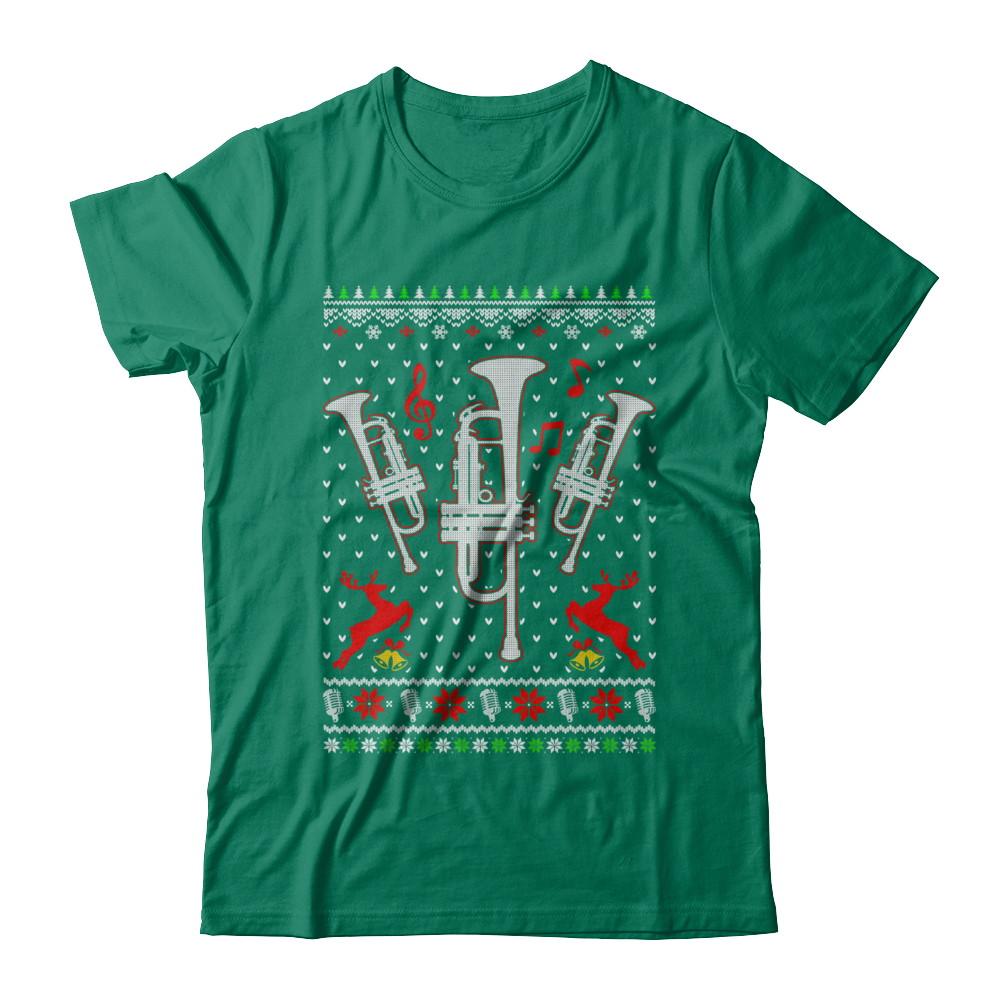 Santa Trumpet Ugly Christmas Sweater Gifts-T-Shirt & Sweatshirt-Classic T-Shirt-Kelly Green