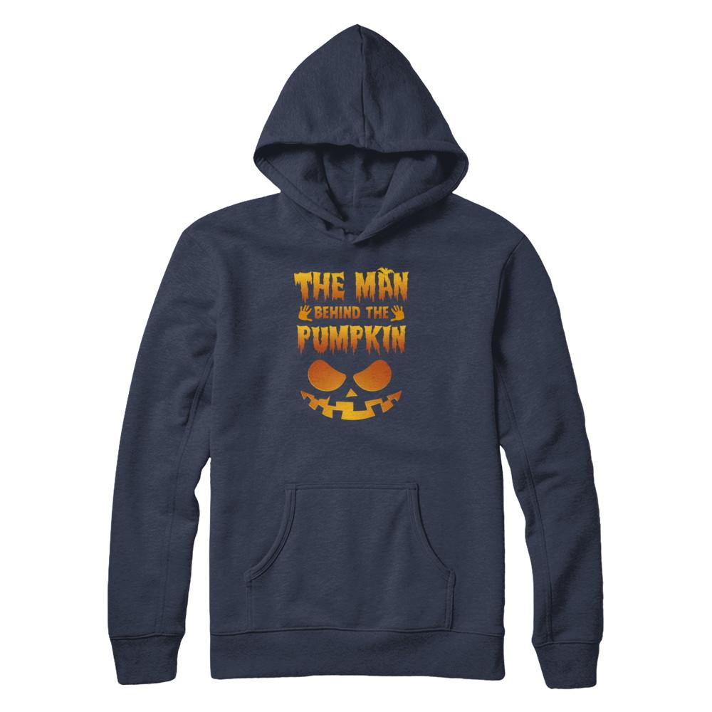 The Man Behind The Pumpkin Funny Pregnant Halloween-T-Shirt & Tank Top-Pullover Hoodie-Navy