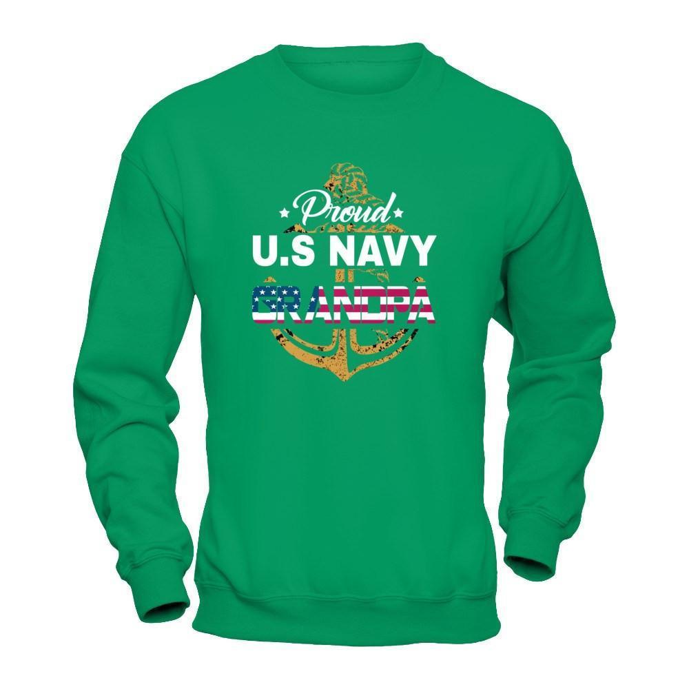 Proud US Navy Grandpa-T-Shirt & Hoodie-Crewneck Sweatshirt-Irish Green