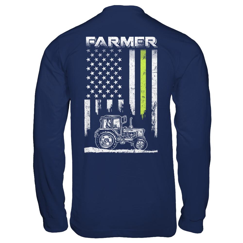 Farmer Patriotic American Flag-T-Shirt & Hoodie-Long Sleeve T-Shirt-Navy