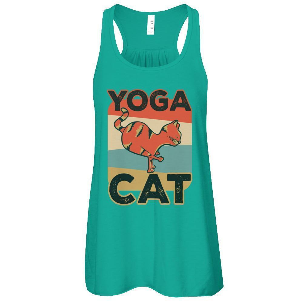 Classic Vintage Retro Yoga Cat Funny-T-Shirt & Tank Top-Women's Flowy Racerback Tank-Kelly