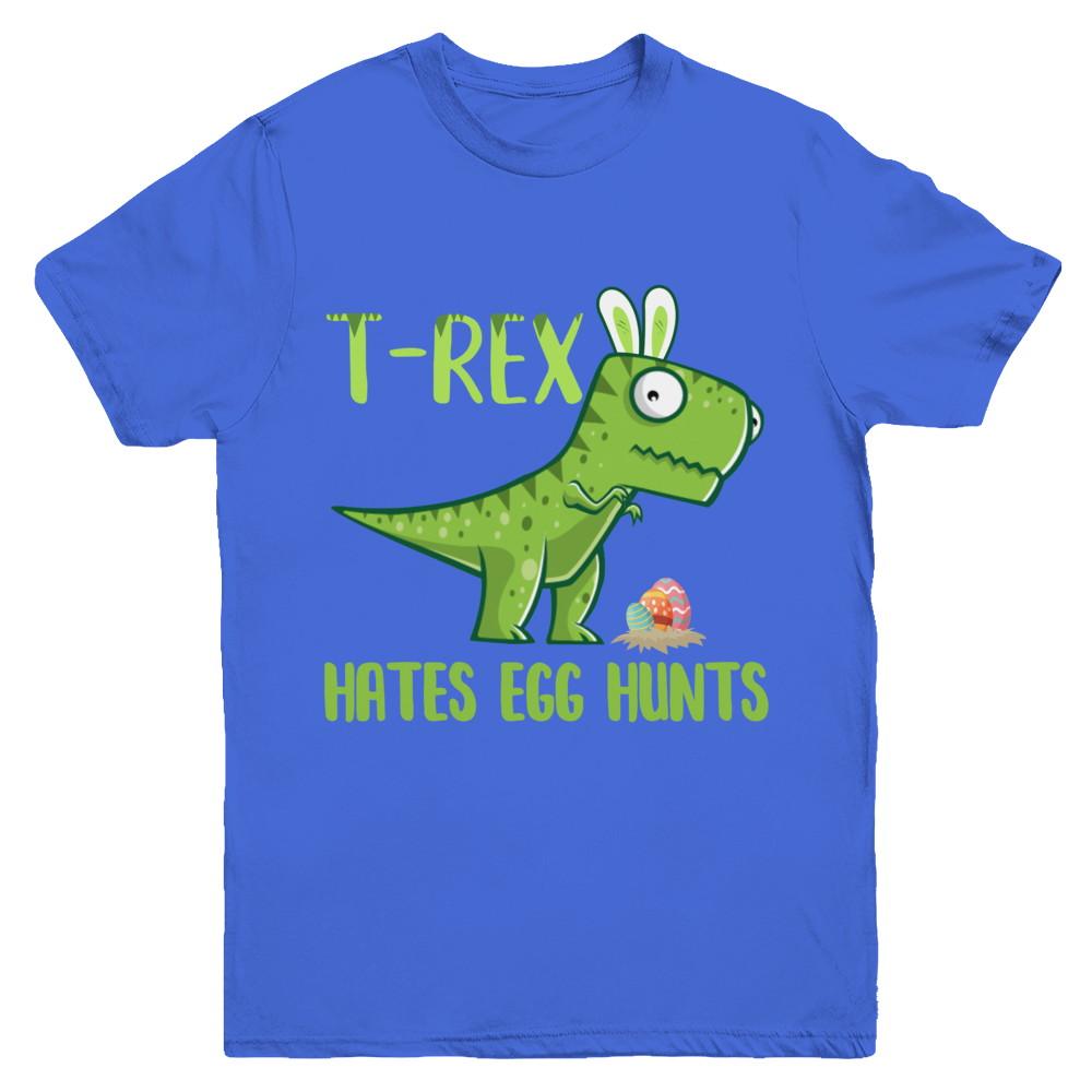 Funny Easter Bunny Dinosaur T-Rex Hates Egg Hunts Youth-Youth Shirt-Youth T-Shirt-Royal