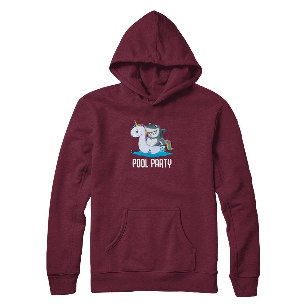 Pool Party Unicorn Float Funny Shark-T-Shirt & Tank Top-Pullover Hoodie-Maroon