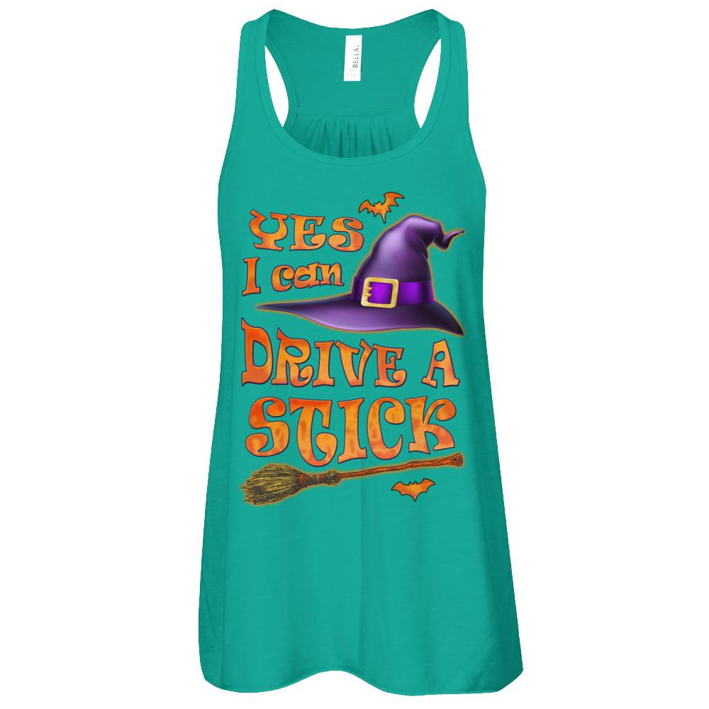 Yes I Can Drive A Stick Funny Halloween Witch Broom-T-Shirt & Tank Top-Women's Flowy Racerback Tank-Kelly
