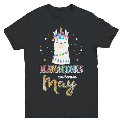 Llama Unicorn Llamacorns Born In May Birthday Gift Youth-Youth Shirt-Youth T-Shirt-Black