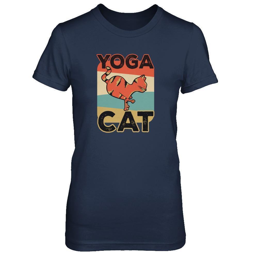 Classic Vintage Retro Yoga Cat Funny-T-Shirt & Tank Top-Women's T-Shirt-Navy