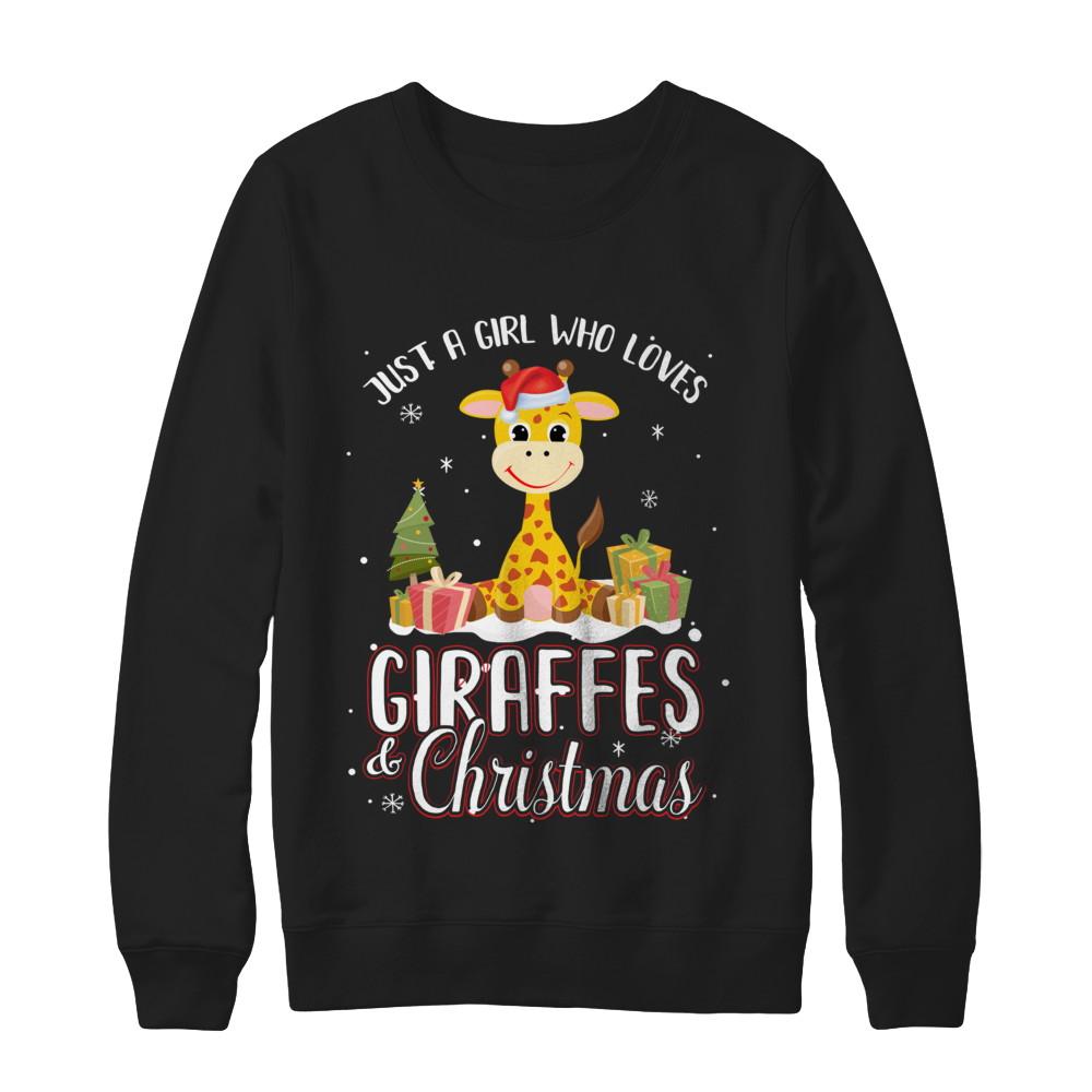 Just A Girl Who Loves Giraffes And Christmas-T-Shirt & Sweatshirt-Crewneck Sweatshirt-Black