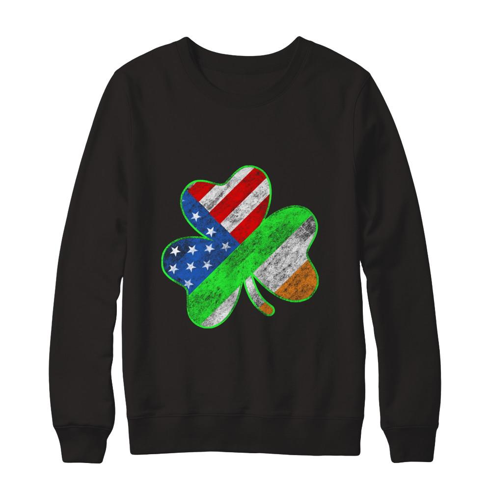 Vintage AMERICAN FLAG Ireland St Patricks Day-T-Shirt & Hoodie-Crewneck Sweatshirt-Black