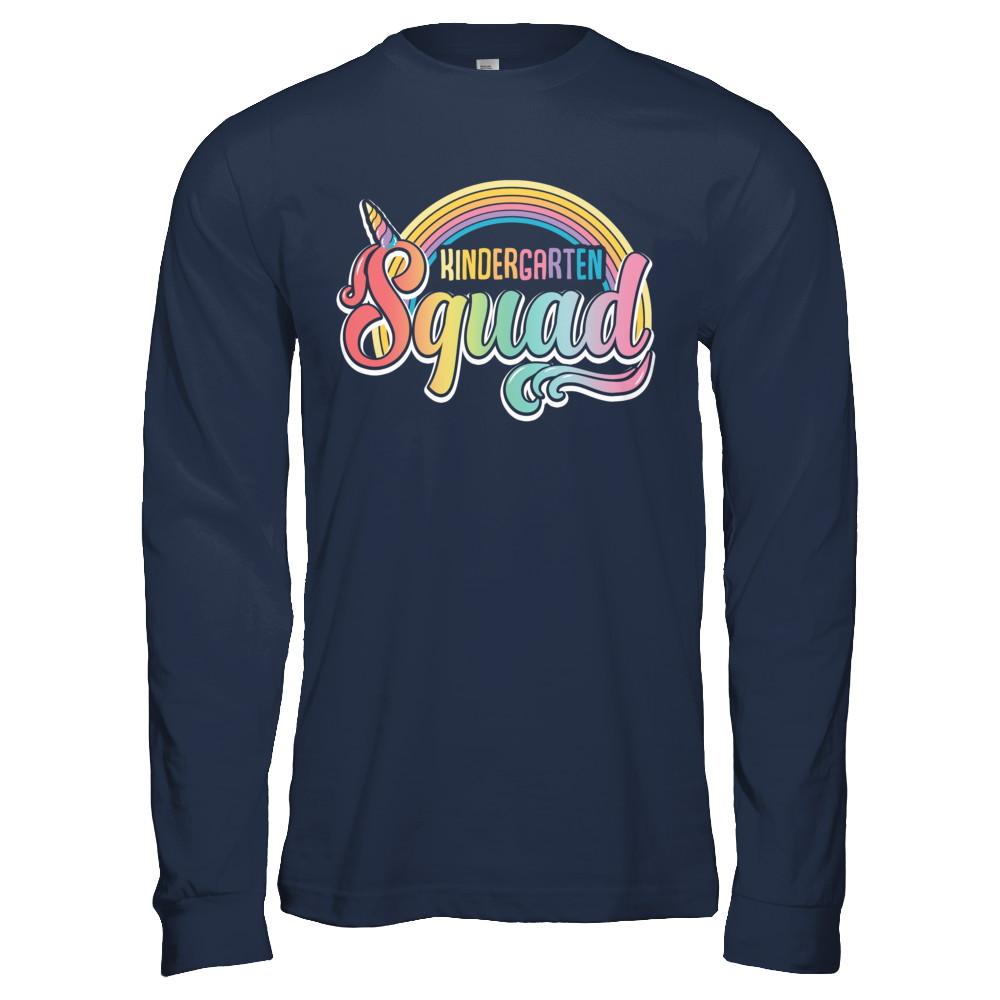 Kindergarten Squad Cute Rainbow Unicorn Back To School-T-Shirt & Hoodie-Long Sleeve T-Shirt-Navy