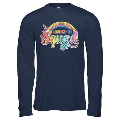 Kindergarten Squad Cute Rainbow Unicorn Back To School-T-Shirt & Hoodie-Long Sleeve T-Shirt-Navy