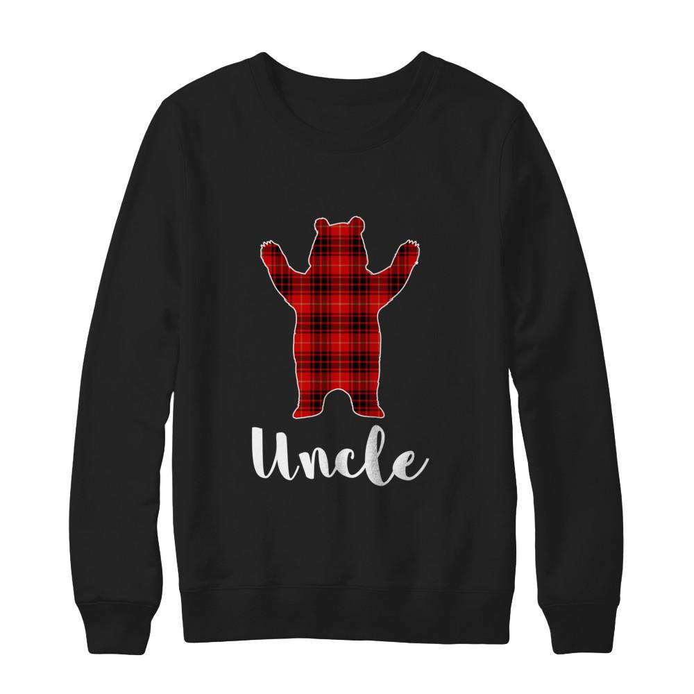Red Uncle Bear Buffalo Plaid Family Christmas Pajamas-T-Shirt & Sweatshirt-Crewneck Sweatshirt-Black