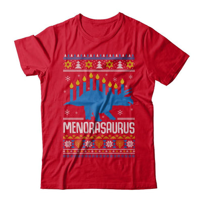 Funny Ugly Hanukkah Dinosaur Menorasaurus Sweater-T-Shirt & Sweatshirt-Premium T-Shirt-Red