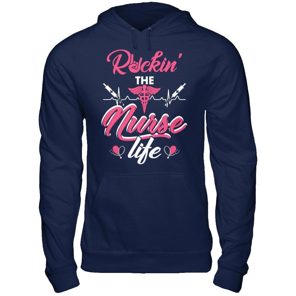Rockin' The Nurse Life-T-Shirt & Hoodie-Pullover Hoodie-Navy