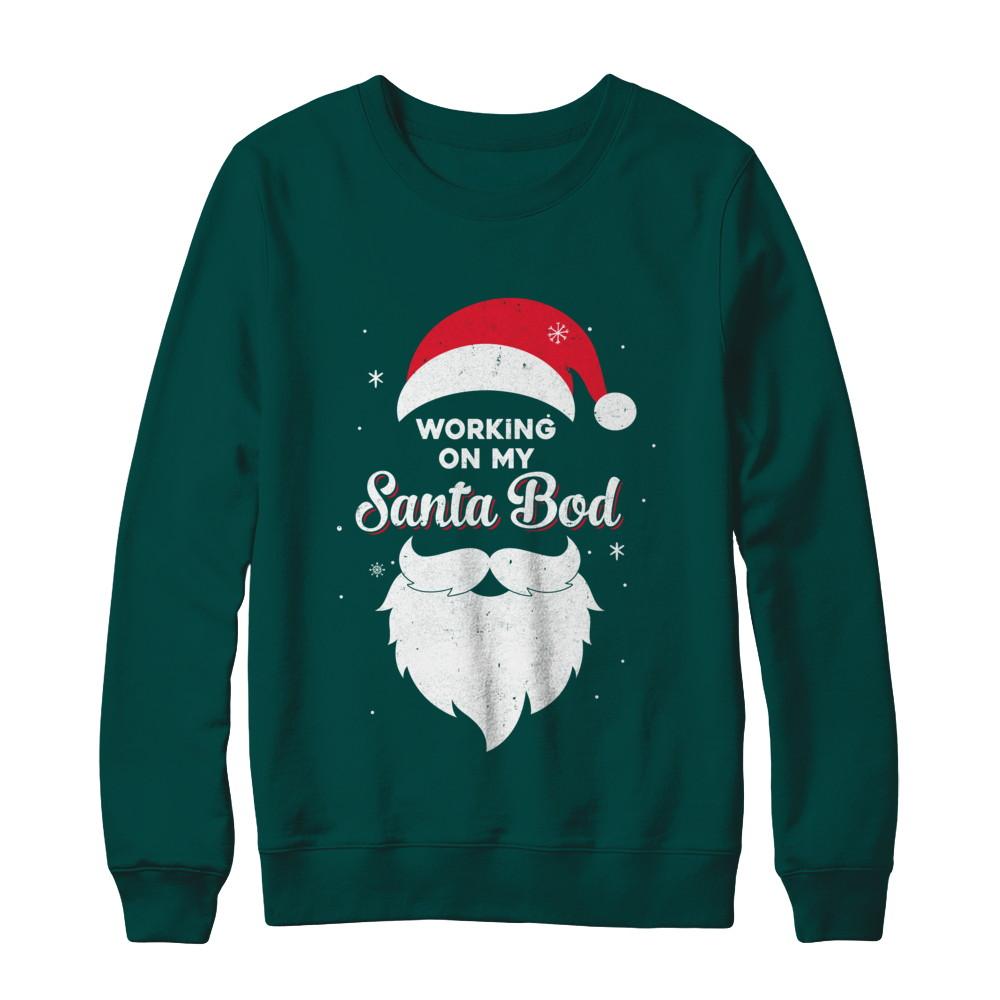 Working On My Santa Bod Pajamas Dad Papa Christmas-T-Shirt & Sweatshirt-Crewneck Sweatshirt-Deep Forest
