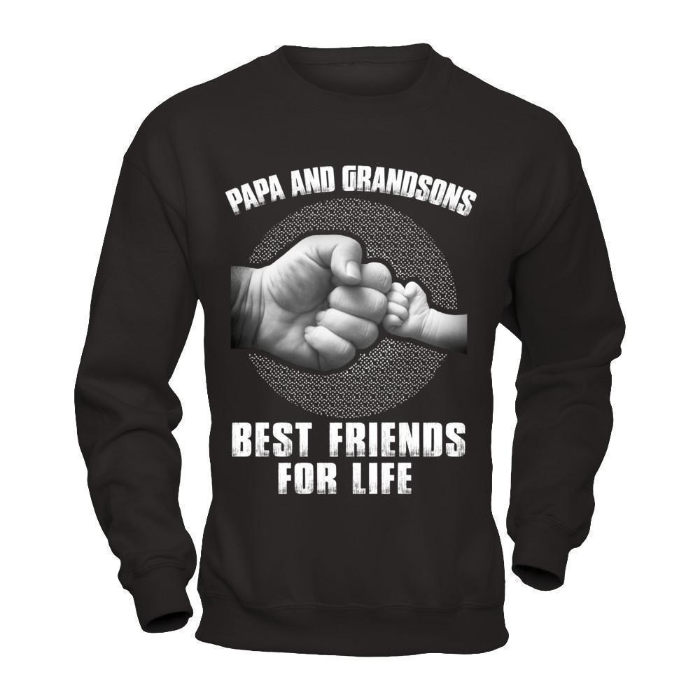 Papa And Grandsons Best Friends For Life-T-Shirt & Hoodie-Crewneck Sweatshirt-Black