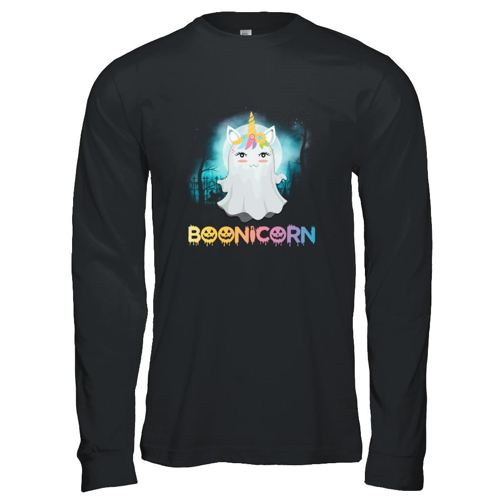 Boonicorn Ghost Unicorn Halloween Girls-T-Shirt & Tank Top-Long Sleeve T-Shirt-Black