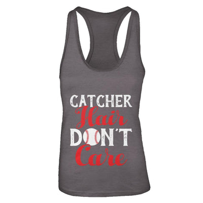 Catcher Hair Don't Care Baseball-T-Shirt & Tank Top-Women's Ideal Racerback Tank-Dark Grey