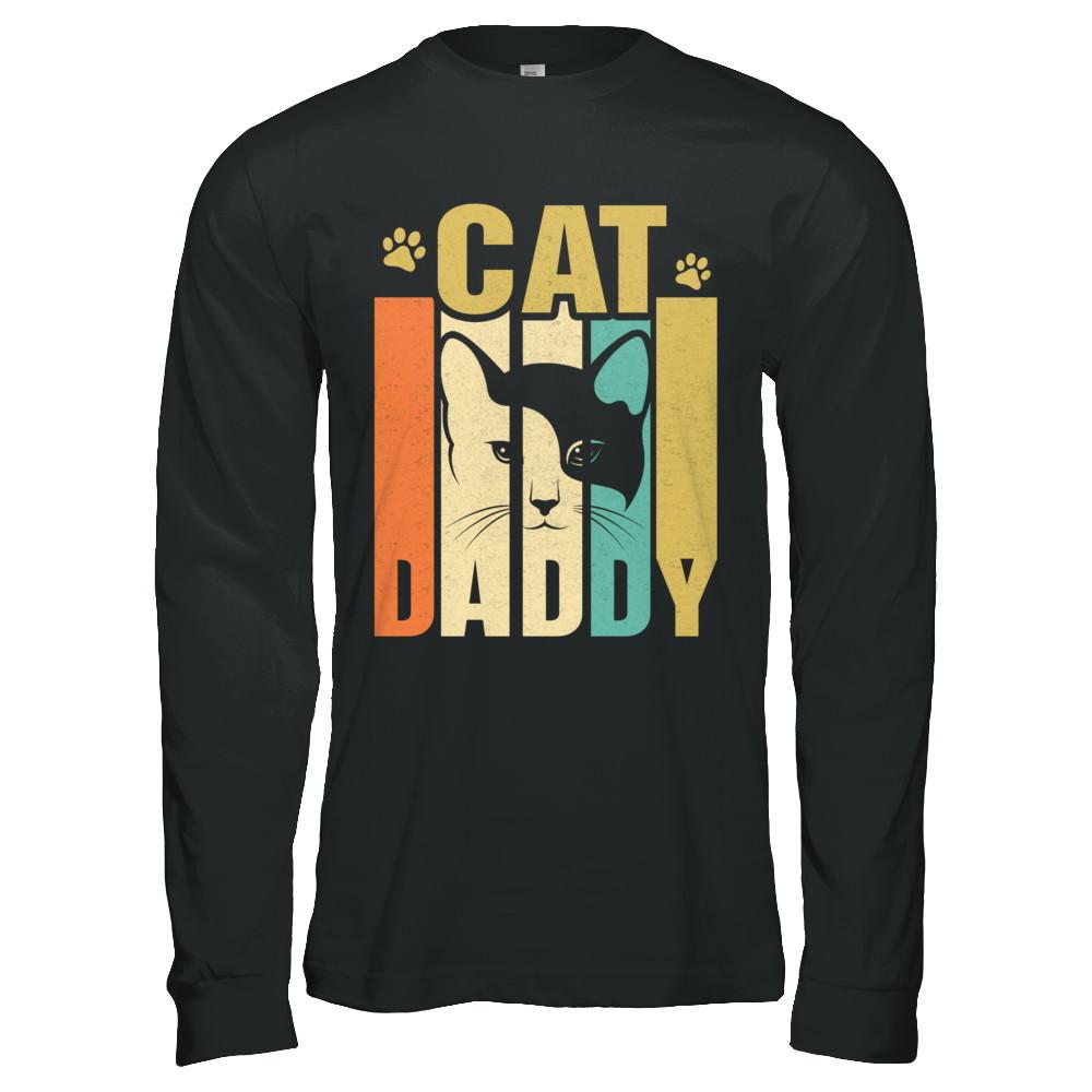 Retro Vintage Daddy Cat Father's Day Gift-T-Shirt & Hoodie-Long Sleeve T-Shirt-Black
