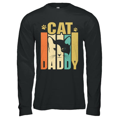Retro Vintage Daddy Cat Father's Day Gift-T-Shirt & Hoodie-Long Sleeve T-Shirt-Black