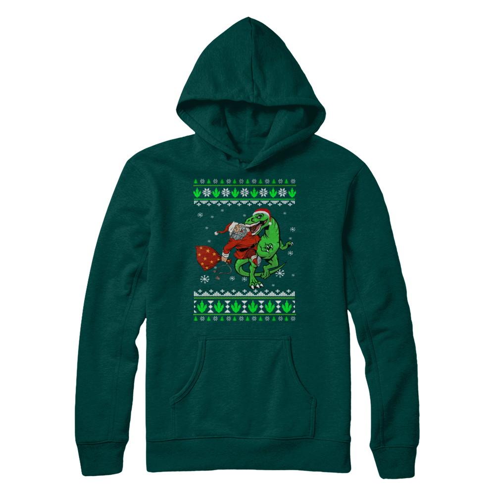 Santa Riding Dinosaur T-Rex Ugly Christmas Sweater-T-Shirt & Sweatshirt-Pullover Hoodie-Deep Forest