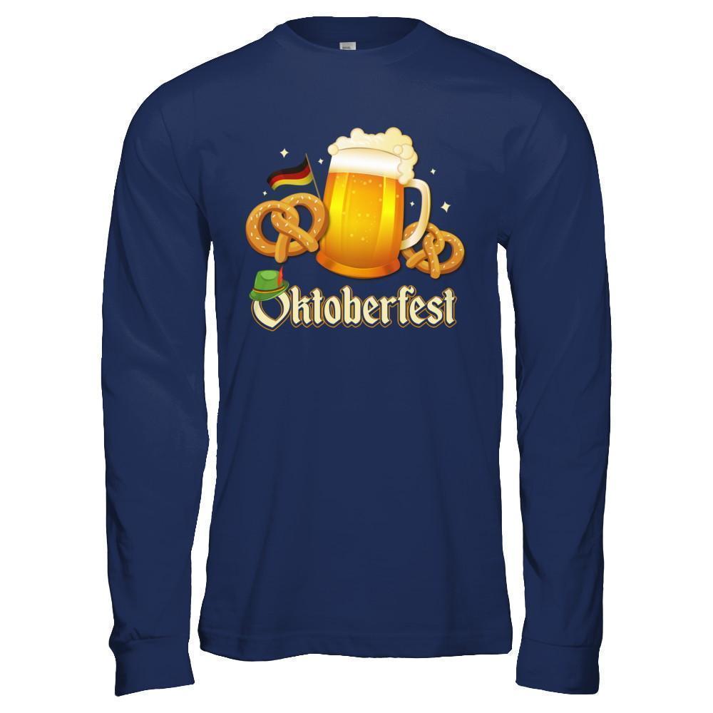 Oktoberfest Beer Pretzel Lederhosen Germany-T-Shirt & Hoodie-Long Sleeve T-Shirt-Navy