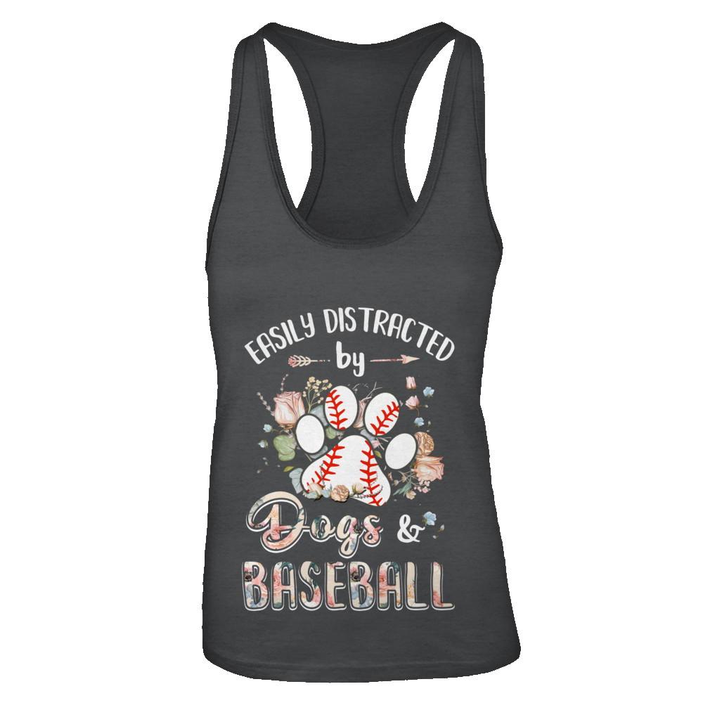 Easily Distracted By Dogs And Baseball-T-Shirt & Tank Top-Women's Ideal Racerback Tank-Black