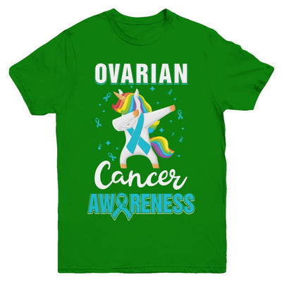 Inspirational Ovarian Cancer Awareness Unicorn Support Youth-Youth Shirt-Youth T-Shirt-Irish Green