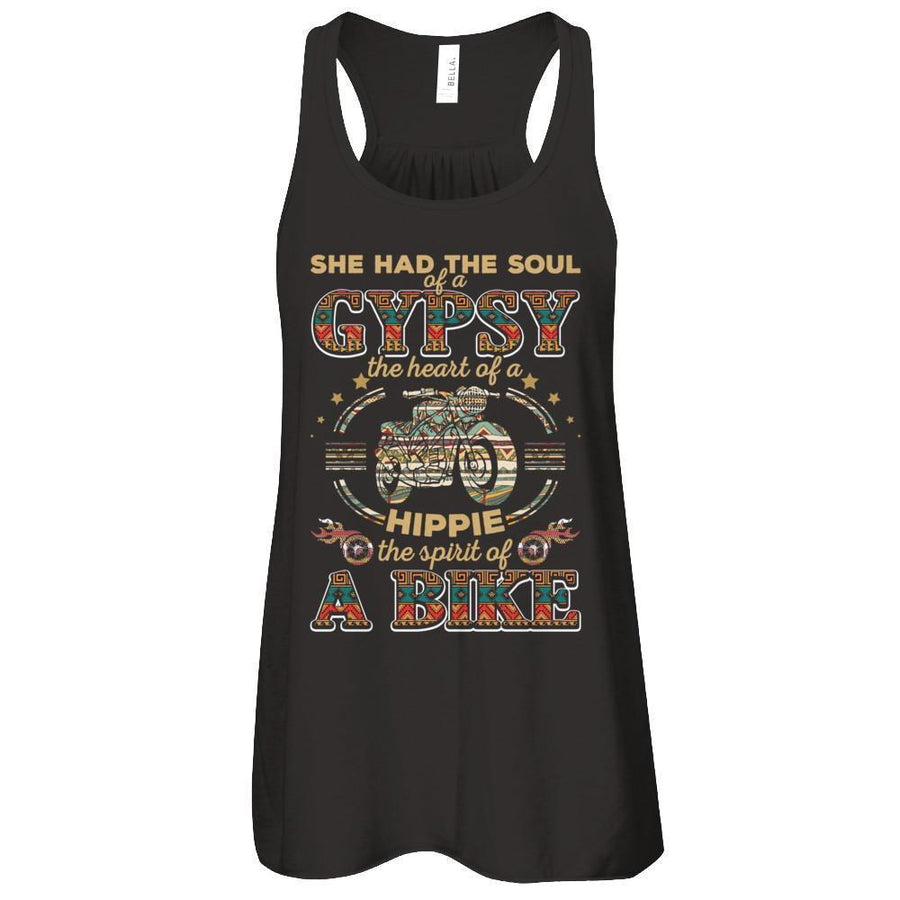 She Had The Soul Of A Gypsy The Heart Of A Hippie Biker-T-Shirt & Tank Top-Women's Flowy Racerback Tank-Black