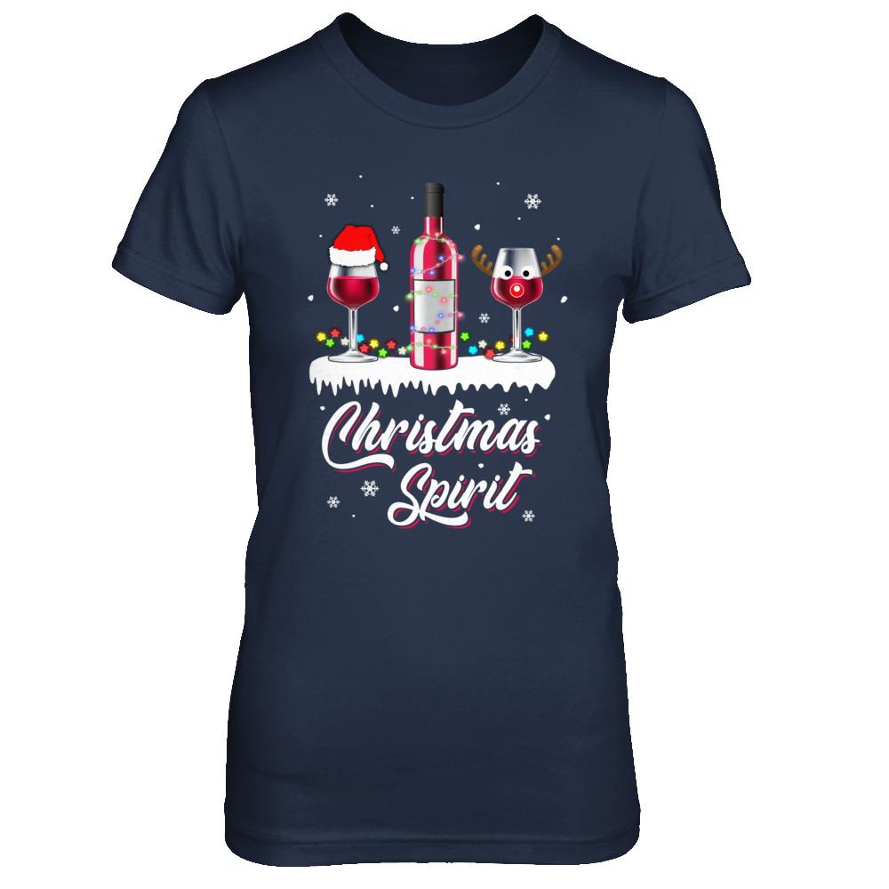 Christmas Spirits Santa Hat Wine Funny Christmas Gifts-T-Shirt & Sweatshirt-Women's T-Shirt-Navy