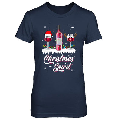 Christmas Spirits Santa Hat Wine Funny Christmas Gifts-T-Shirt & Sweatshirt-Women's T-Shirt-Navy