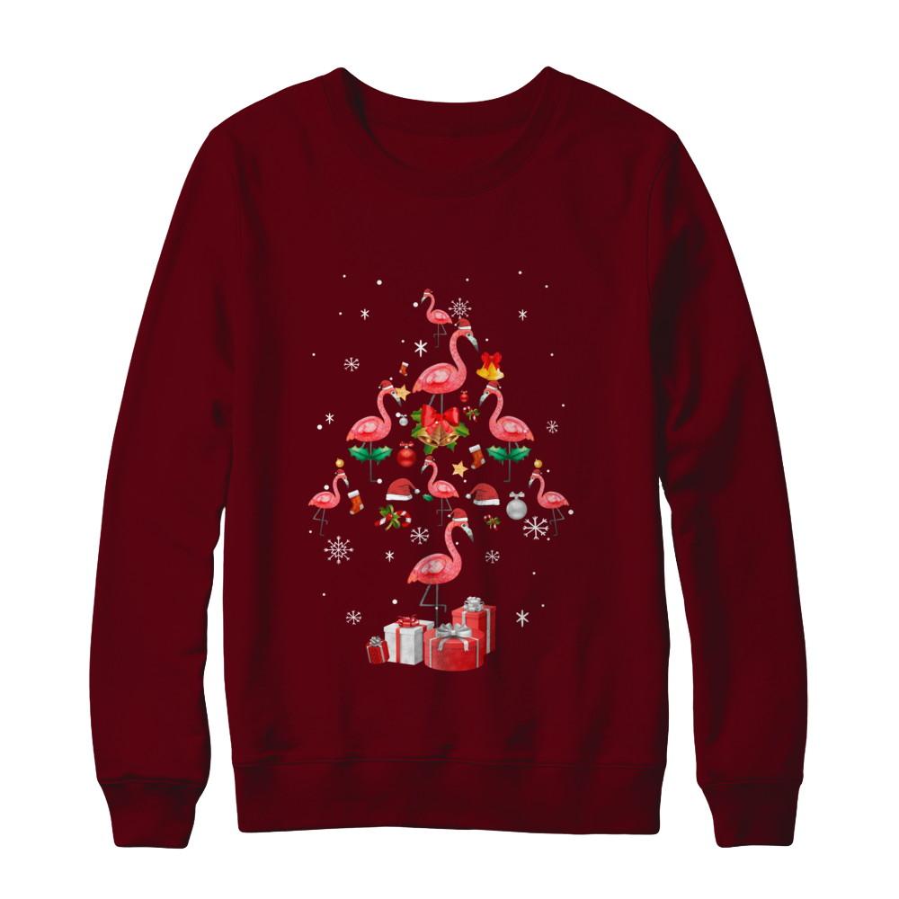 Santa Flamingo Christmas Tree Gift-T-Shirt & Sweatshirt-Crewneck Sweatshirt-Maroon