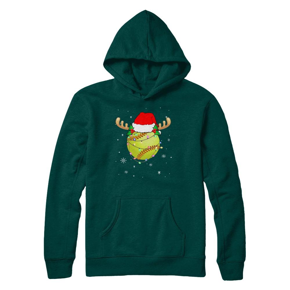 Santa Hat Softball Reindeer Christmas Gifts-T-Shirt & Sweatshirt-Pullover Hoodie-Deep Forest