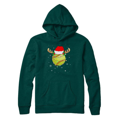 Santa Hat Softball Reindeer Christmas Gifts-T-Shirt & Sweatshirt-Pullover Hoodie-Deep Forest