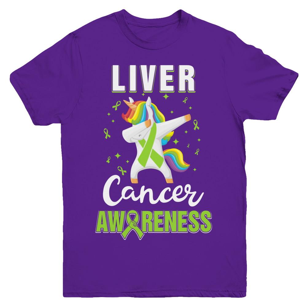 Inspirational Liver Cancer Awareness Unicorn Support Youth-Youth Shirt-Youth T-Shirt-Purple