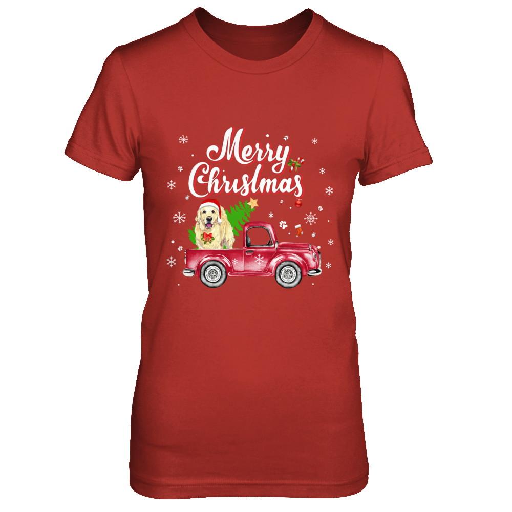 Golden Retriever Retriever Rides Red Truck Christmas Pajama-T-Shirt & Sweatshirt-Women's T-Shirt-Red
