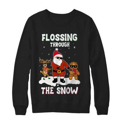 Flossing Through The Snow Santa Reindeer Gingerbread-T-Shirt & Sweatshirt-Crewneck Sweatshirt-Black