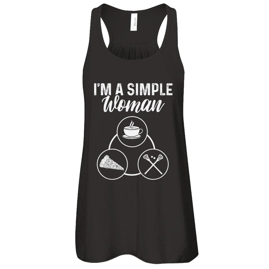 I'm A Simple Woman Coffee Pizza Lacrosse-T-Shirt & Tank Top-Women's Flowy Racerback Tank-Black