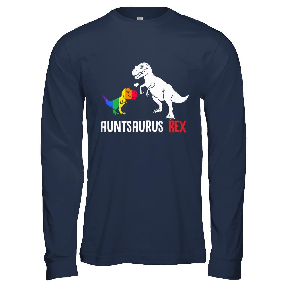 Aunt Saurus Auntsaurus T-Rex Dinosaur LGBT Support-T-Shirt & Hoodie-Long Sleeve T-Shirt-Navy