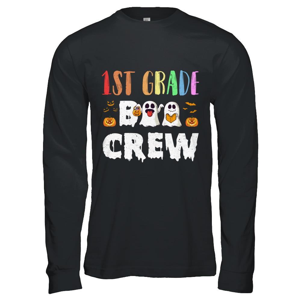 Cute Boo Crew 1st Grade Teacher Halloween-T-Shirt & Hoodie-Long Sleeve T-Shirt-Black