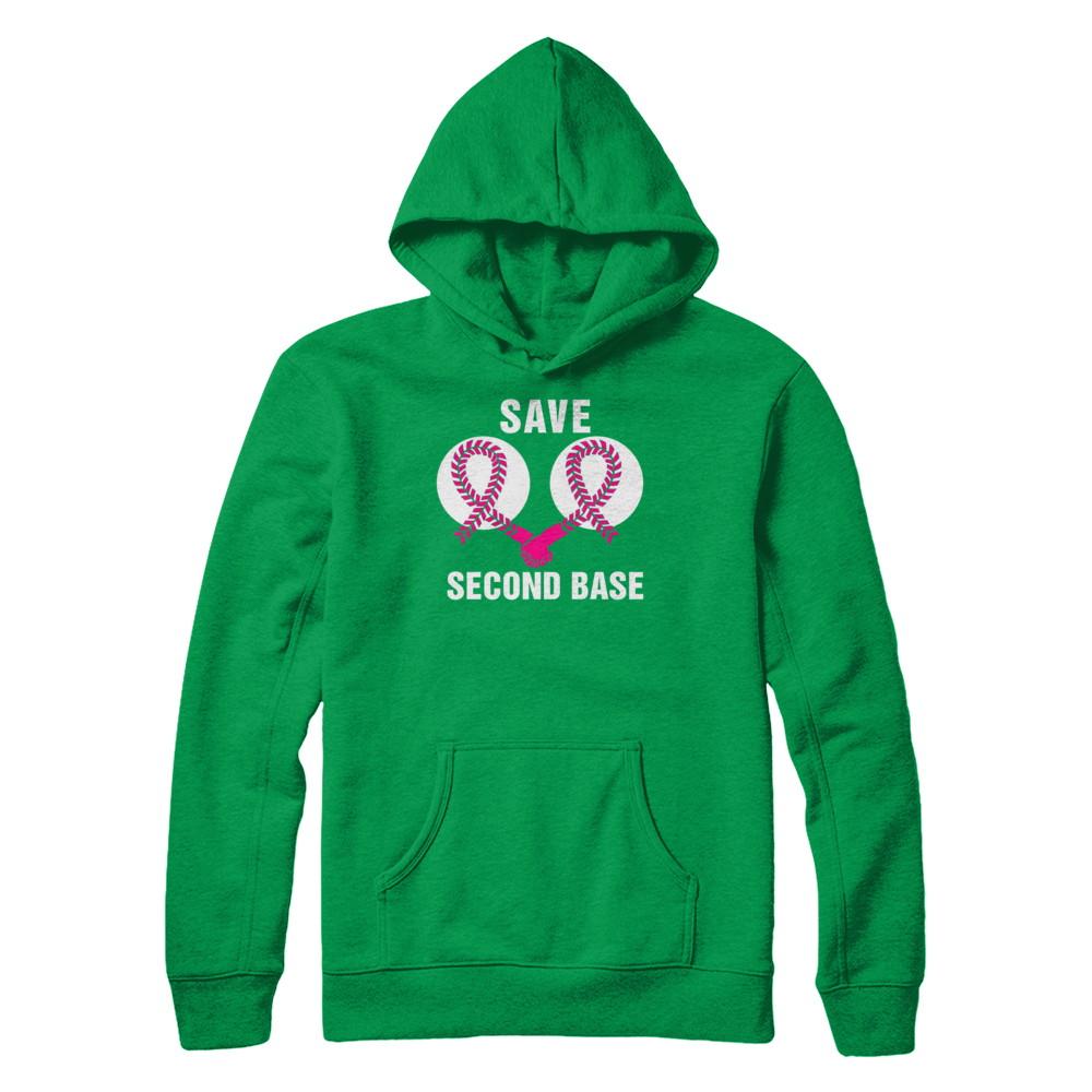 Save The Second Base Breast Cancer Awareness Baseball-T-Shirt & Hoodie-Pullover Hoodie-Irish Green