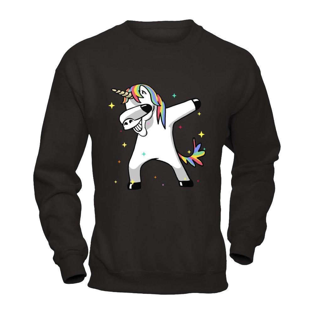 Funny Unicorn Dabbing-T-Shirt & Hoodie-Crewneck Sweatshirt-Black