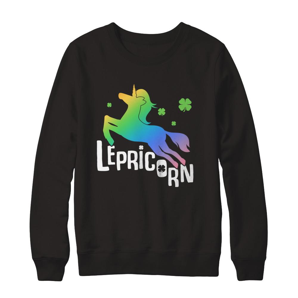 Lepricorn Funny St. Patrick's Day Unicorn Leprechaun-T-Shirt & Hoodie-Crewneck Sweatshirt-Black