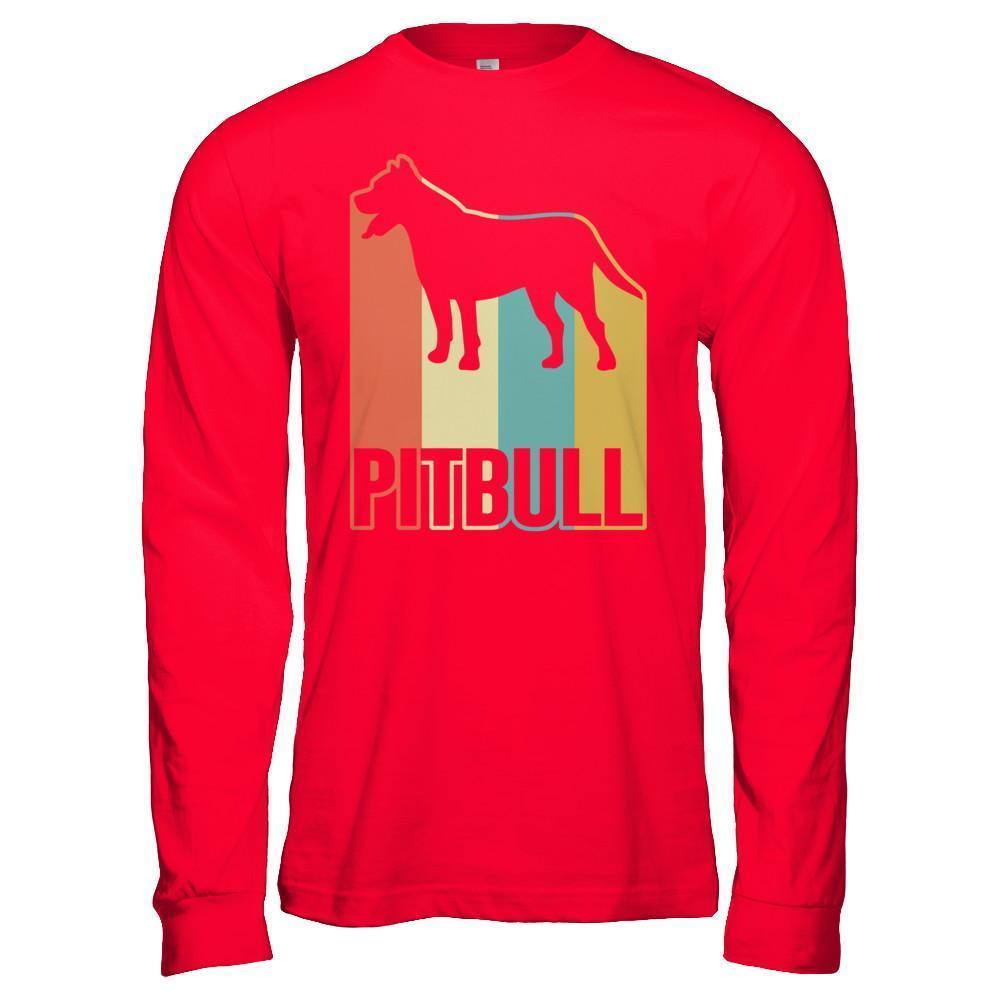Classic Vintage Retro Style Pitbull Dog-T-Shirt & Hoodie-Long Sleeve T-Shirt-Red