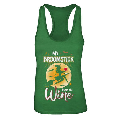 Funny Halloween My Broomstick Runs On Wine Witch-T-Shirt & Tank Top-Women's Ideal Racerback Tank-Kelly Green